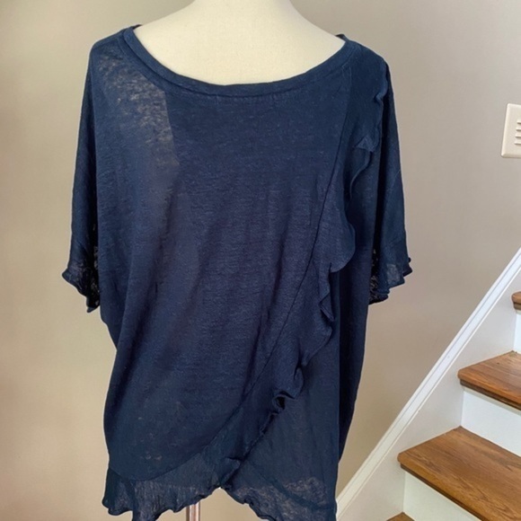 Anthropologie eri + Ali blue ruffle linen top M - Picture 4 of 5